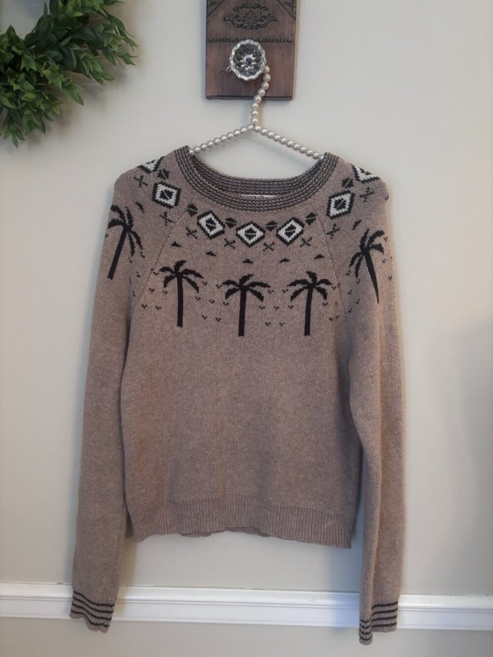 Marine Layer Archive Size Small Fair Isle Palm Tree Pullover Sweater Brown